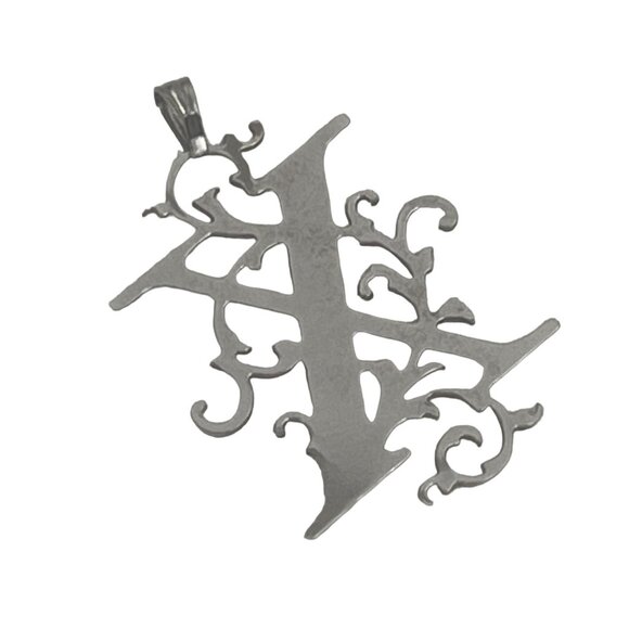 Gothic Style Initial "X" Pendant Necklace Intricate Design Silver-Tone Metal Uni - Picture 5 of 5
